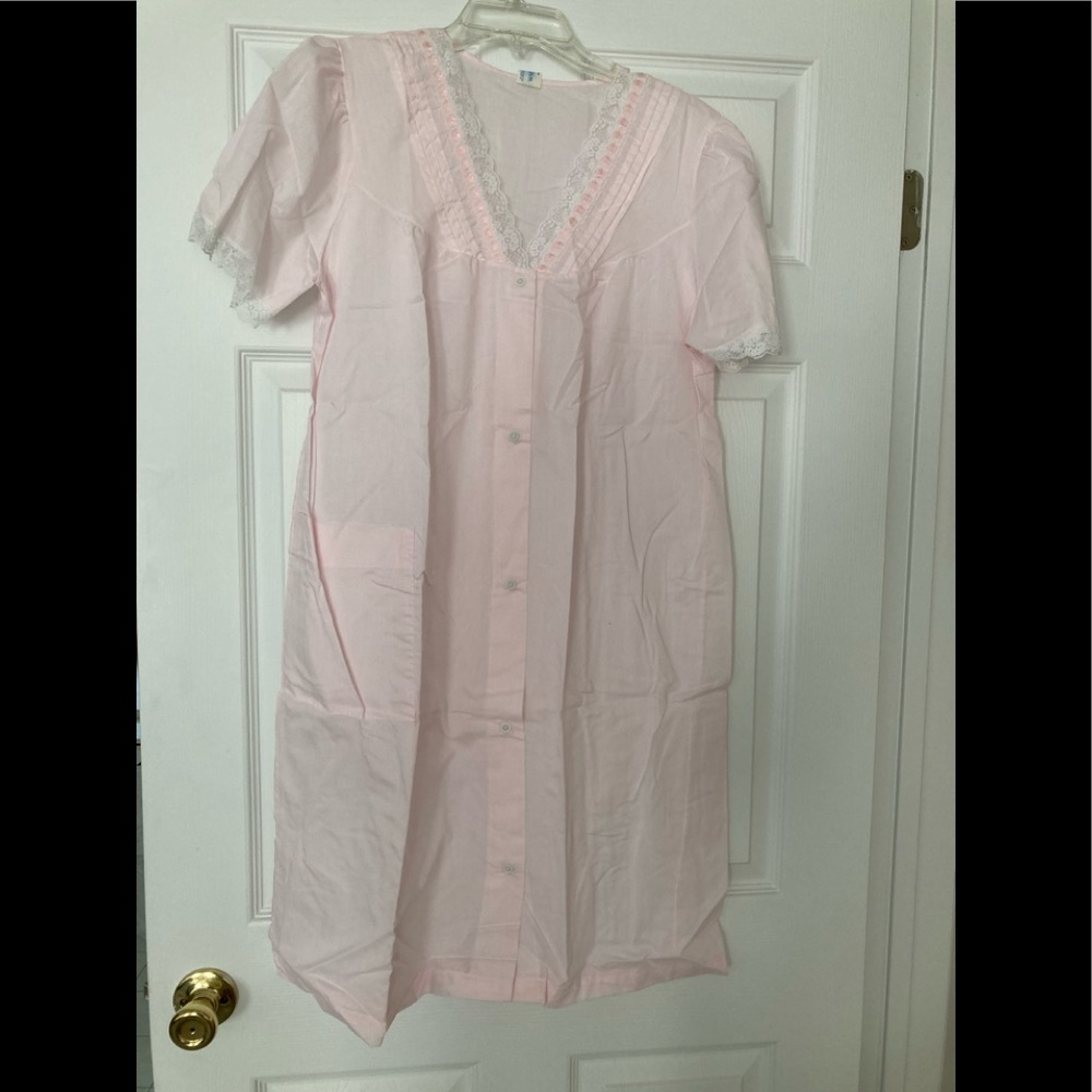Robe with pink lace and snaps. Easy on off.  NWOT